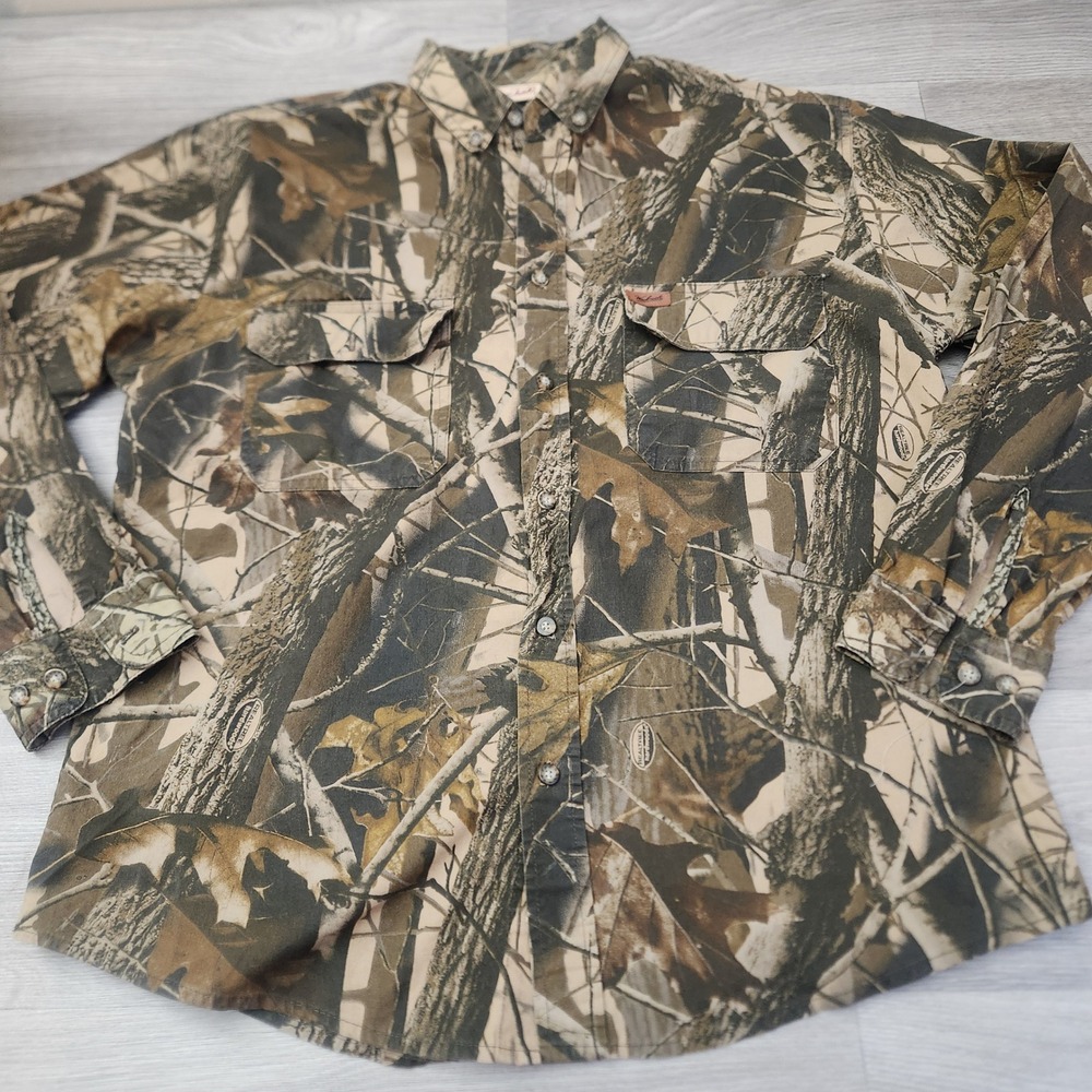Woolrich Outdoor Camouflage Shirt Size M Button Up Vented Mesh Real Tree Outdoor